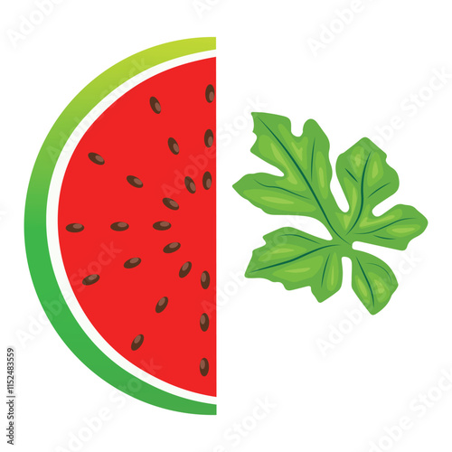 slice of watermelon with leaf