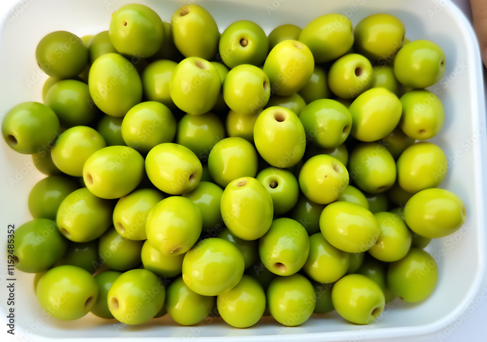 delicious green olives leaves collected container white delicious green olives leaves collected container white