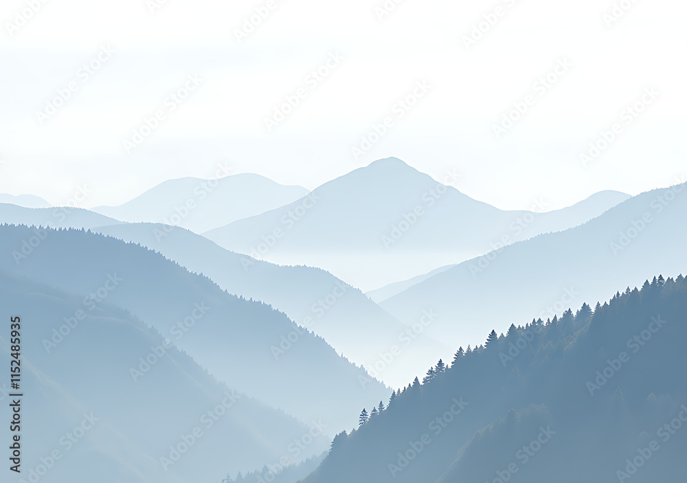 foggy mountain range appears surreal white background foggy mountain range appears surreal white background