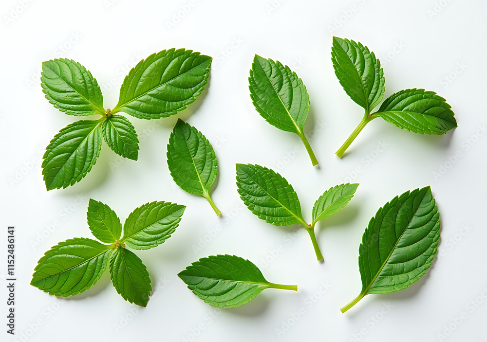 fresh mint leaves collected clean white surface culinary purposes presentation fresh mint leaves collected clean white surface culinary purposes presentation