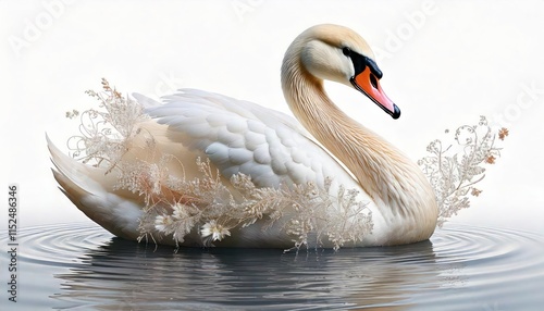 PNG A swan in embroidery style fabric white decorative.  photo