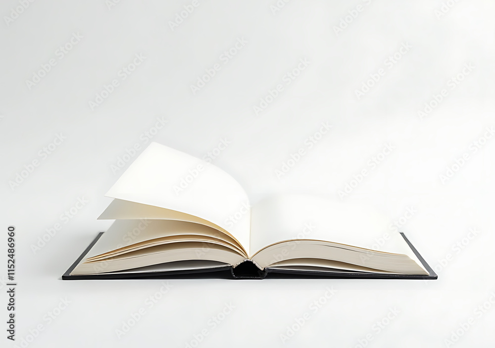 isolated book sits open pristine white surface surrounded empty white isolated book sits open pristine white surface surrounded empty white