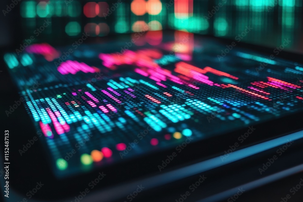 Colorful data streams displayed on a tablet screen. Colorful data streams displayed on a tablet screen.