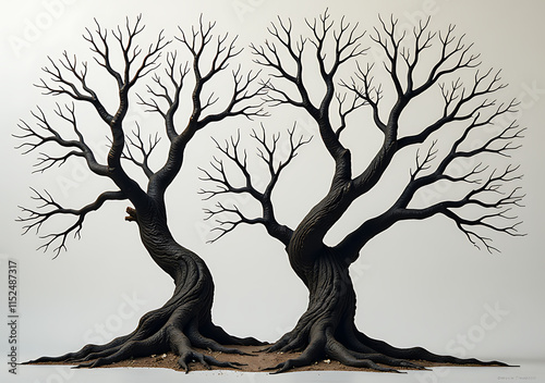 majestic leafless trees gnarled branches twisted trunks cut