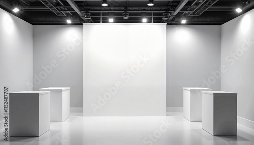 Wallpaper Mural Empty exhibition space with white walls and display stands Torontodigital.ca