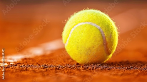 A closeup shot of a vibrant tennis ball resting on the court, perfect for sports enthusiasts and wallpaper lovers.