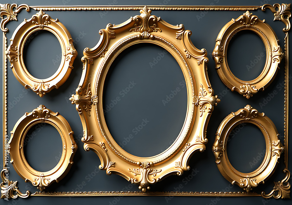Obraz premium oval gold frames cut set intricate