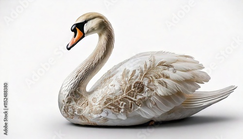 PNG A swan in embroidery style fabric white decorative.  photo