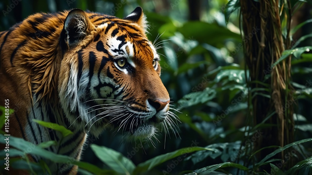 Obraz premium Majestic Sumatran Tiger in Lush Rainforest