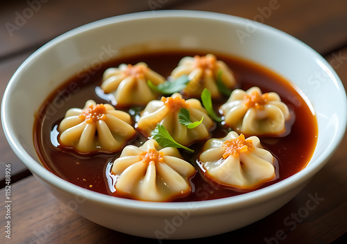 savory dumplings float rich flavorful soy sauce photo