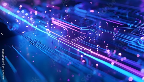 Close-Up of Neon-Lit Circuitry
