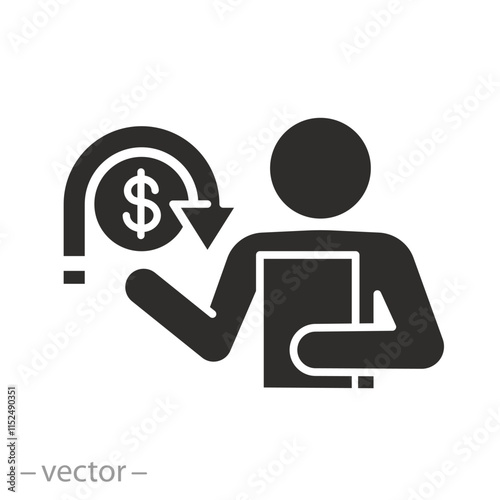 bailiff or debt inspector, financial collector with clipboard icon, loan problems, debt, flat vector illustration