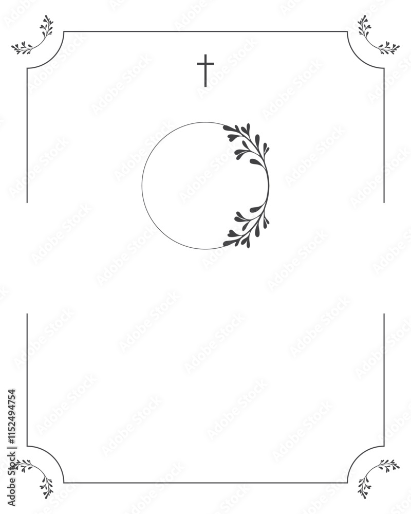 Funeral card. Empty card for funeral with white background and photo frame Funeral card. Empty card for funeral with white background and photo frame