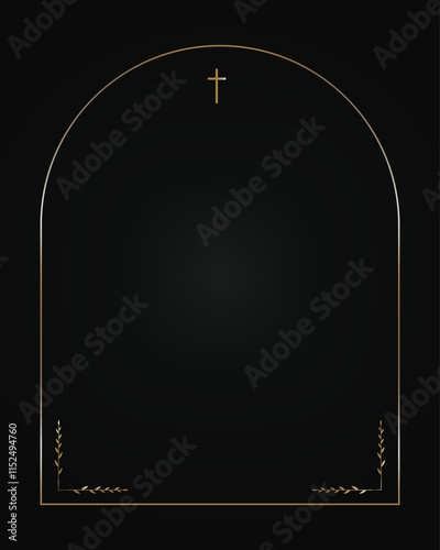 Funeral card. Empty card for funeral with gold and white frame on black background