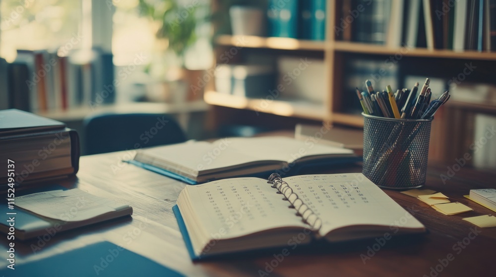 Fototapeta premium Open Notebook on a Wooden Desk