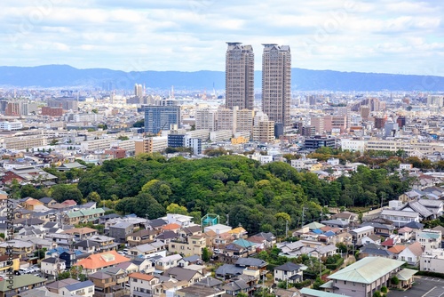 堺市、堺市役所展望ロビーからの眺め（田出井山古墳方面）