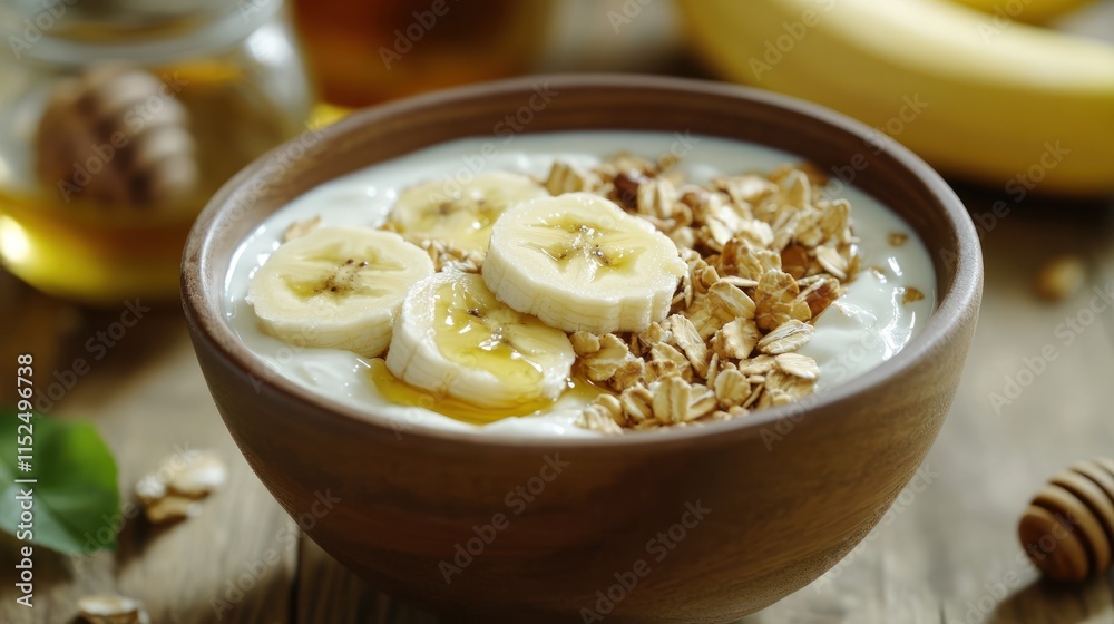Healthy Breakfast Bowl with Yogurt, Banana, Granola, and Honey Healthy Breakfast Bowl with Yogurt, Banana, Granola, and Honey