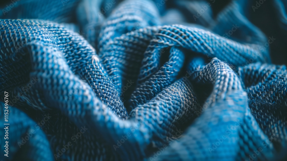Fototapeta premium Close-up photo of denim fabric in classic blue texture. Concept of textile material, fashion fabric, blue jeans, clothing design element