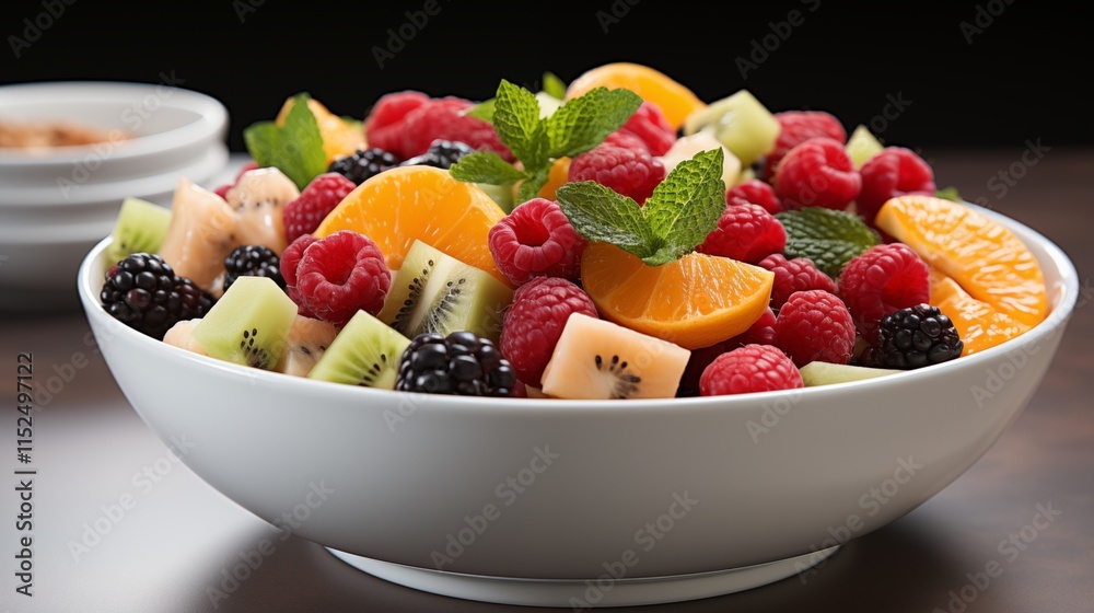 Mixed fruit salad in a white bowl, studio view, isolated on white background. Mixed fruit salad in a white bowl, studio view, isolated on white background.