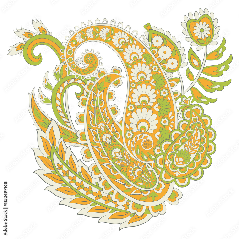 Fototapeta premium Floral isolated pattern with paisley ornament. Ornate floral decor. Vector illustration