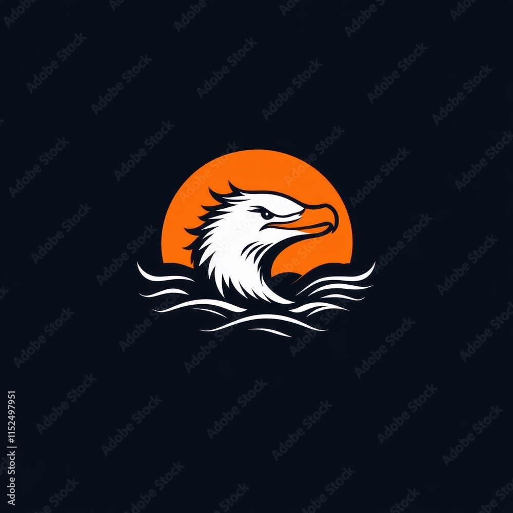 Obraz premium Eagle head emerging from ocean waves, sunset backdrop.