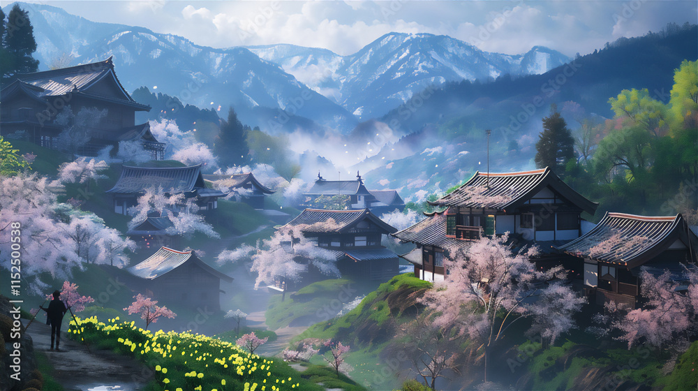 Fototapeta premium Scenic village for traveling, version 17