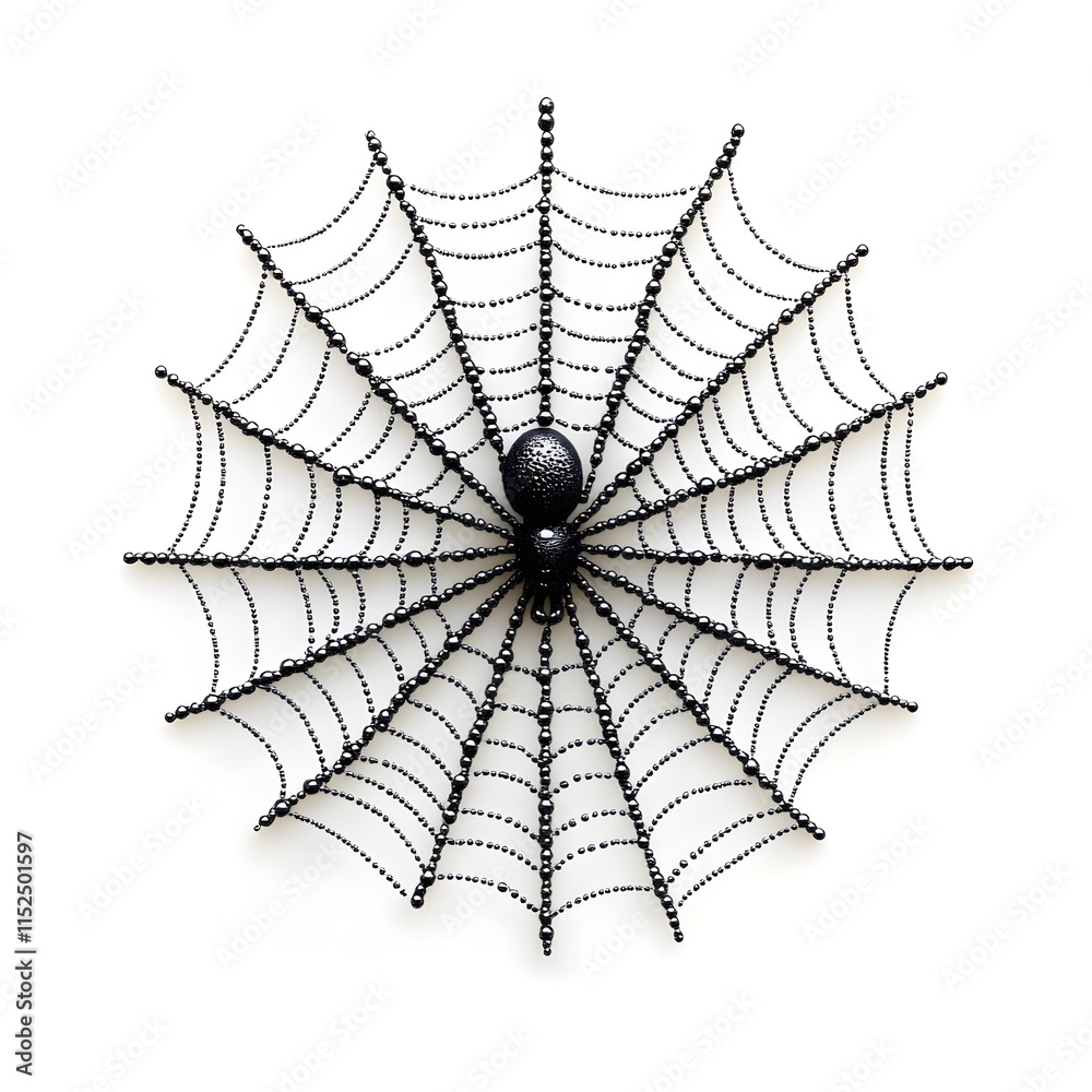 Fototapeta premium Black Spider on Spiderweb Halloween Decoration