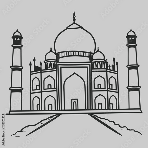 Taj Mahal line art silhouette vector design art and illustration
