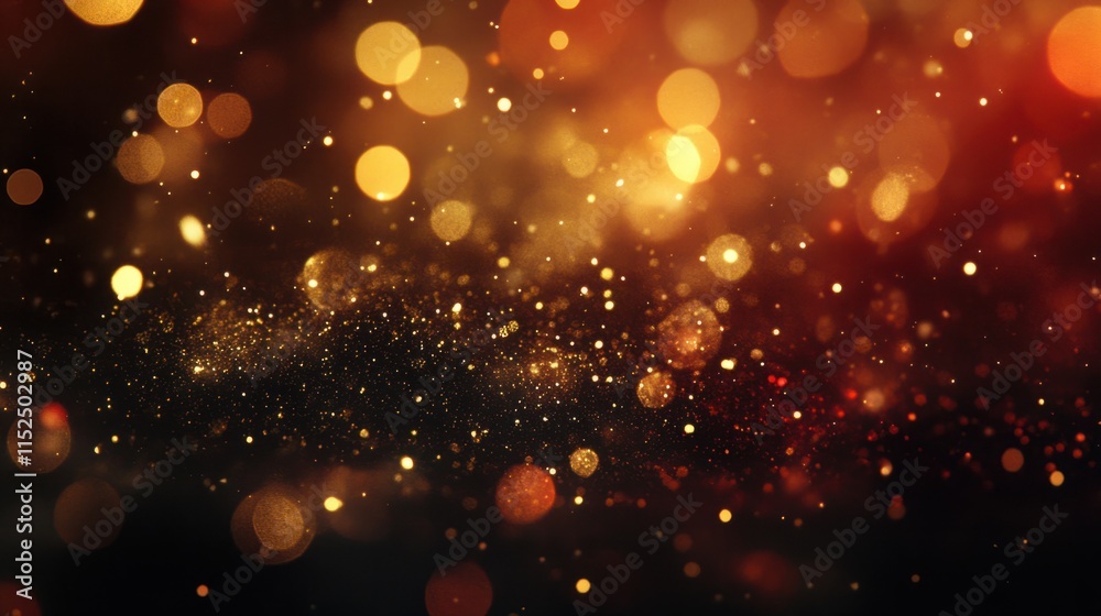 Obraz premium A chic abstract Christmas background with metallic gold and red textures, glowing snowflake effects, and bokeh highlights