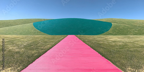 Pink Path to Teal Pond in Rolling Field