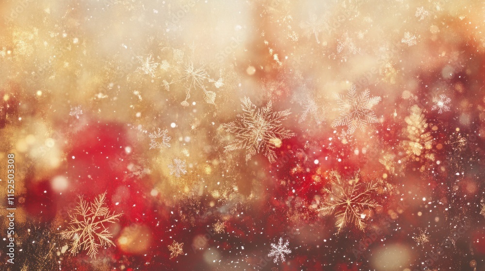 A dreamy abstract Christmas design with soft red and gold bokeh effects, accented by faint snowflake patterns A dreamy abstract Christmas design with soft red and gold bokeh effects, accented by faint snowflake patterns