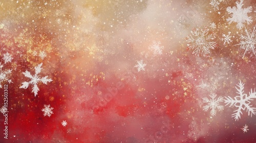 A dreamy abstract Christmas design with soft red and gold bokeh effects, accented by faint snowflake patterns
