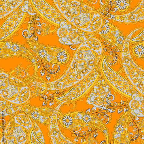 Paisley Floral oriental ethnic Pattern. Seamless Vector Ornament. Damask fabric patterns.