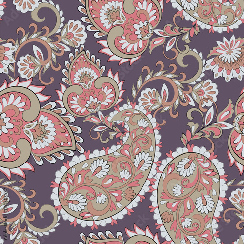 Seamless pattern traditional Asian paisley design. Vector pattern for textile design and fabrics, fashionable and delicate. photo