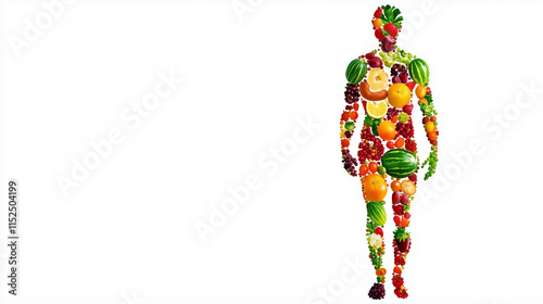 Fruit shaped human silhouette made of various vibrant fruits
