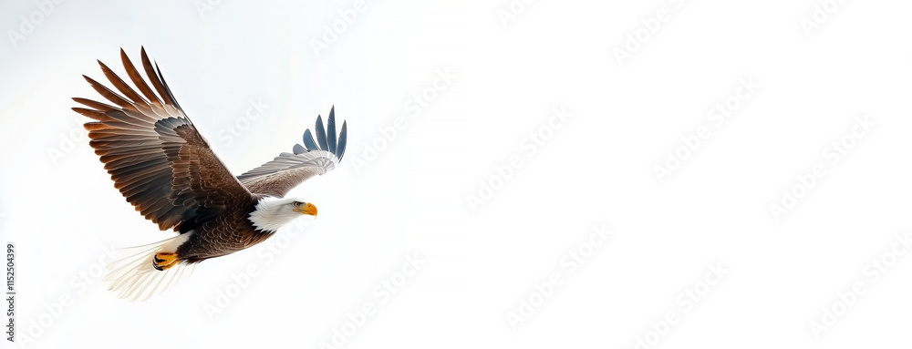 Obraz premium Majestic bald eagle in flight against clear white background