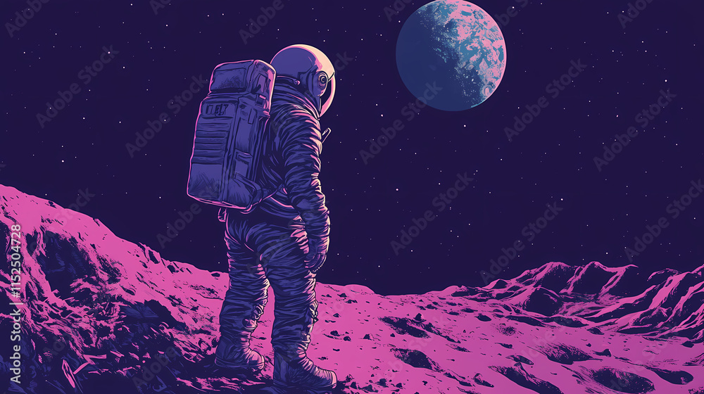 Obraz premium Astronaut exploring the lunar surface. Moondust. Illustration