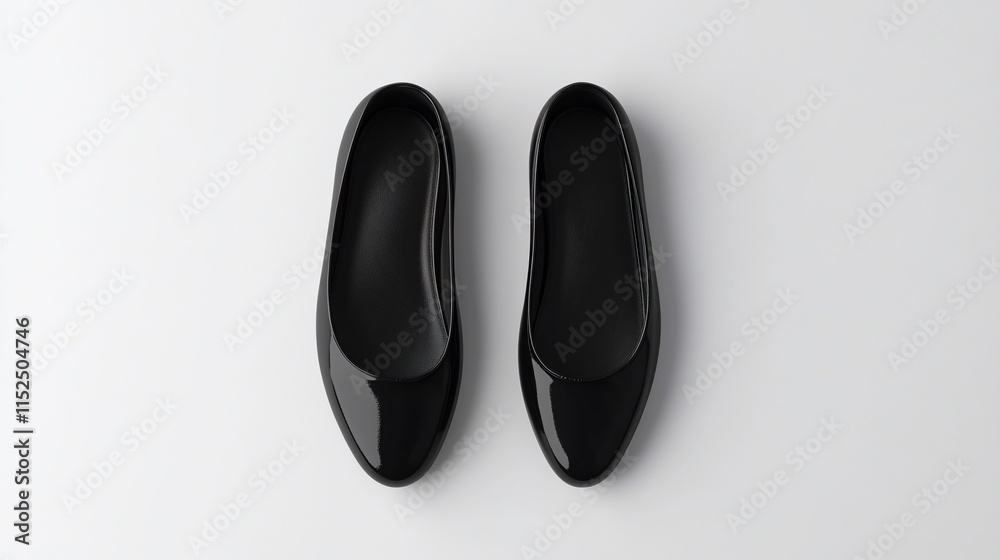 Pair of black patent leather ballet flats on white background. Pair of black patent leather ballet flats on white background.