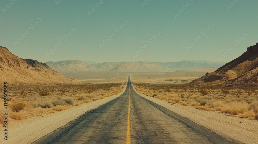 Desert Highway Stretching Towards Distant Mountains Desert Highway Stretching Towards Distant Mountains