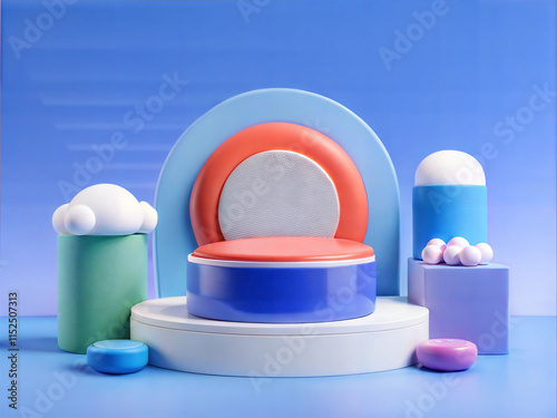  3D Colorful Display Podiums with Abstract Shapes for Product Presentation