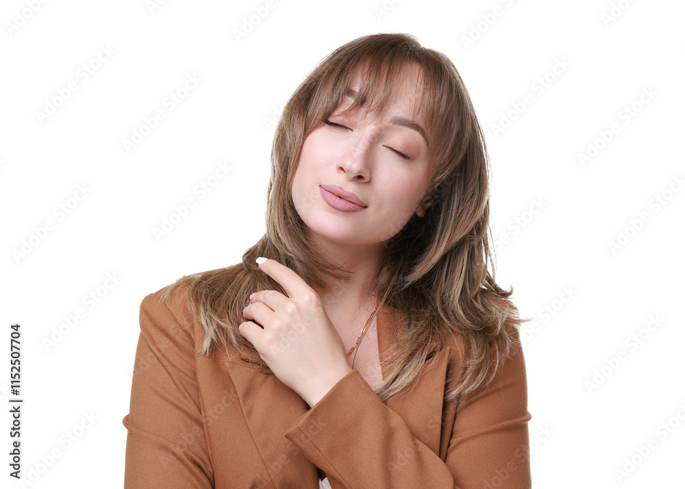 Attractive woman with stylish haircut on white background Attractive woman with stylish haircut on white background