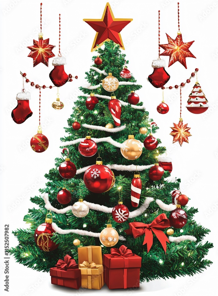 Stunning Red and Gold Christmas Tree with Ornaments and Gifts Stunning Red and Gold Christmas Tree with Ornaments and Gifts