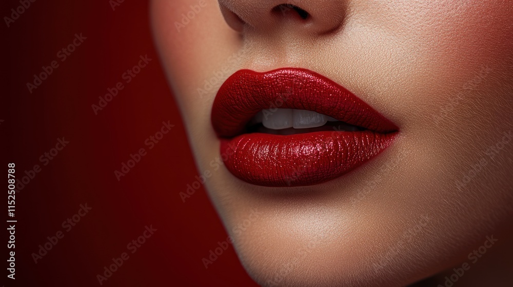 Close-up of woman's lips with rich red lipstick. Close-up of woman's lips with rich red lipstick.