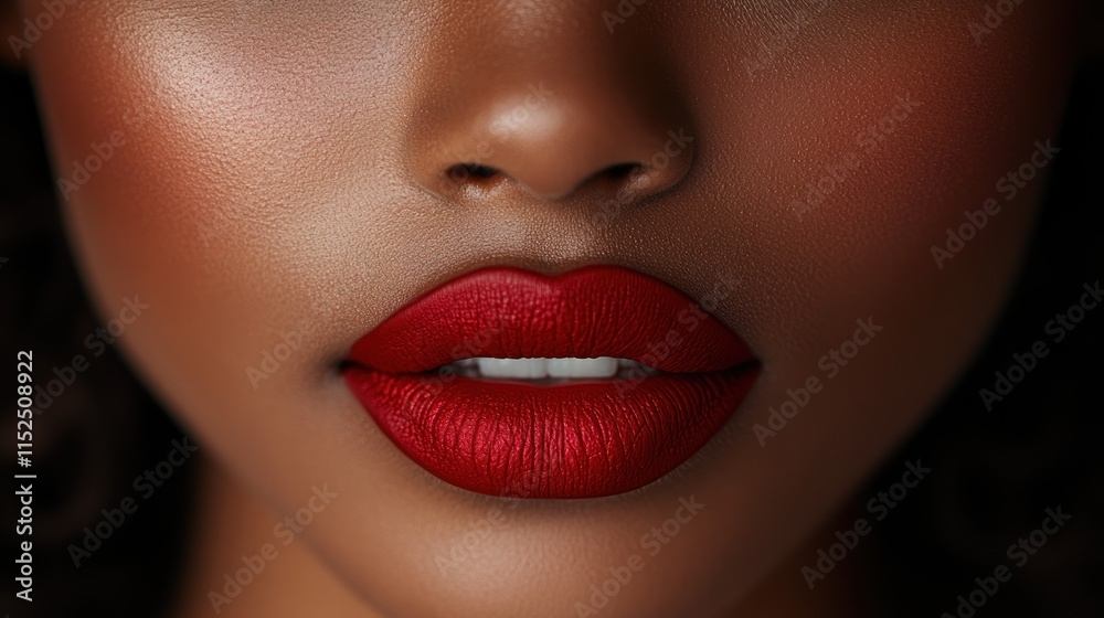 Fototapeta premium Close-up of woman's lips with vibrant red lipstick.