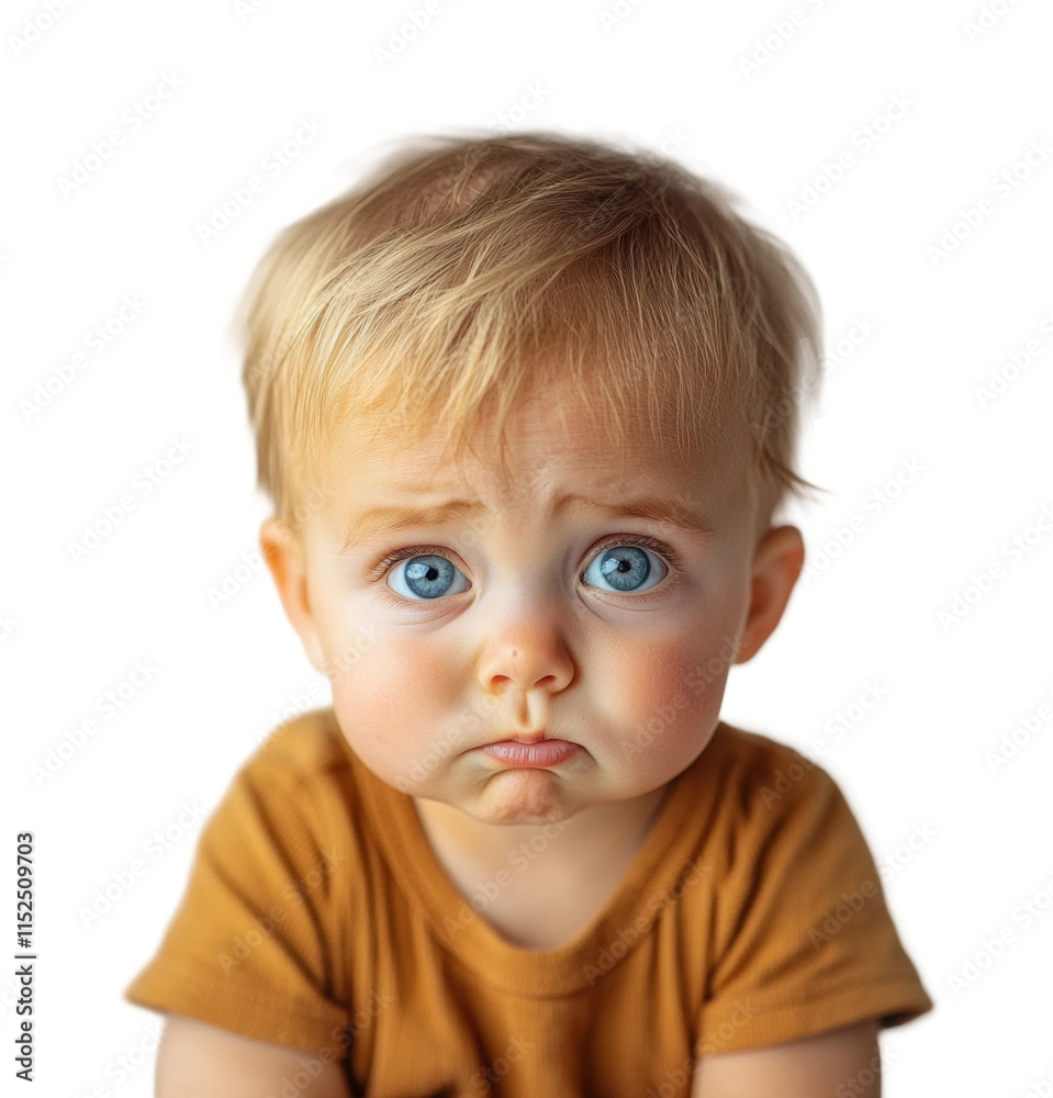 Cute toddler with expressive face, wearing denim jacket, adorable child portrait with emotional expression, innocence and charm isolated on transparent background Cute toddler with expressive face, wearing denim jacket, adorable child portrait with emotional expression, innocence and charm isolated on transparent background