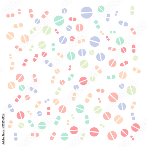 Pattern of pills and capsules flying around