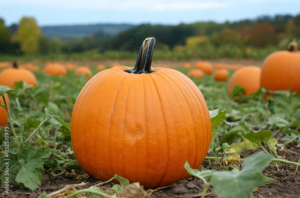 Autumn Harvest: A Single Pumpkin in a Field Autumn Harvest: A Single Pumpkin in a Field