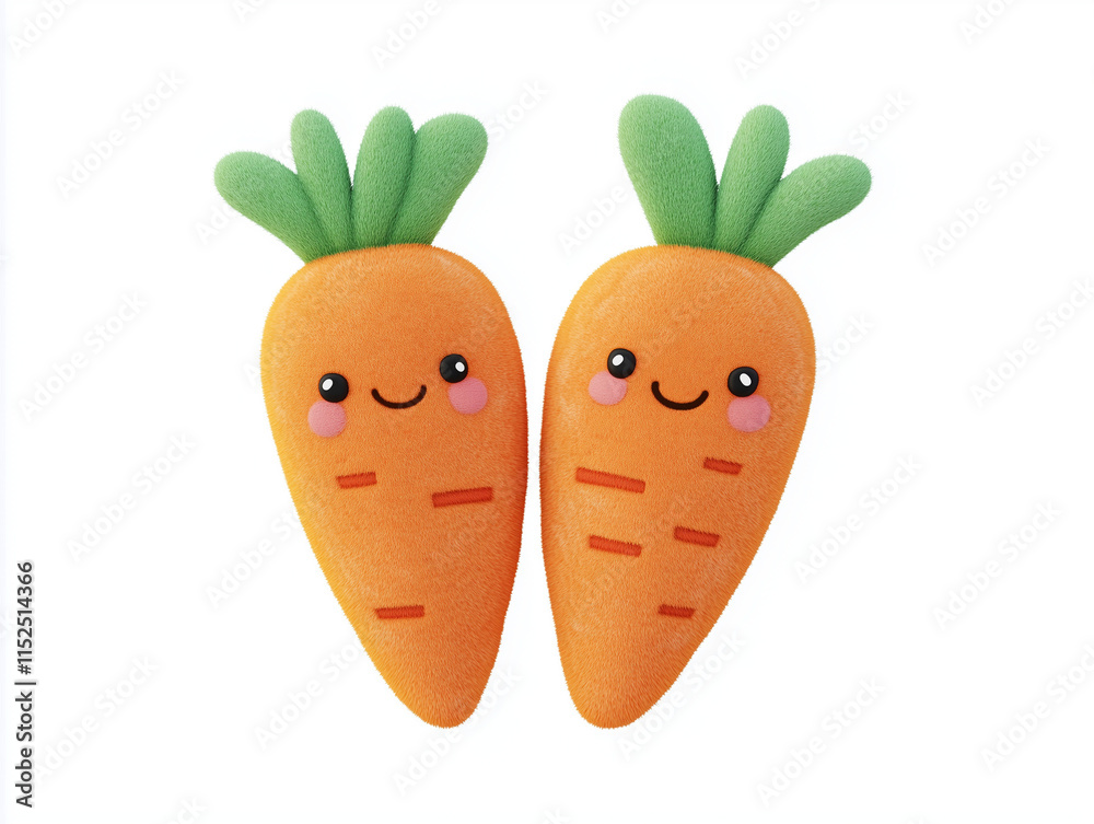 carrot cartoonish, Kawaii, 3d fluffy icon, Felted, felt material, white background carrot cartoonish, Kawaii, 3d fluffy icon, Felted, felt material, white background