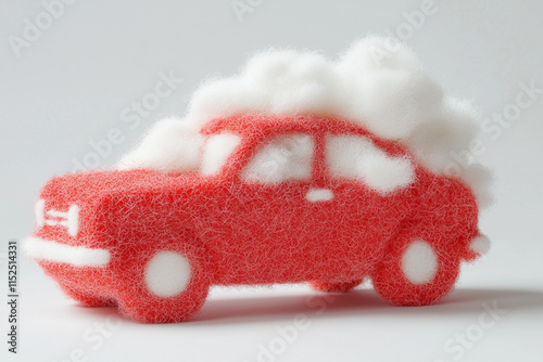 car, fluffy icon, Felted, felt material, white background photo