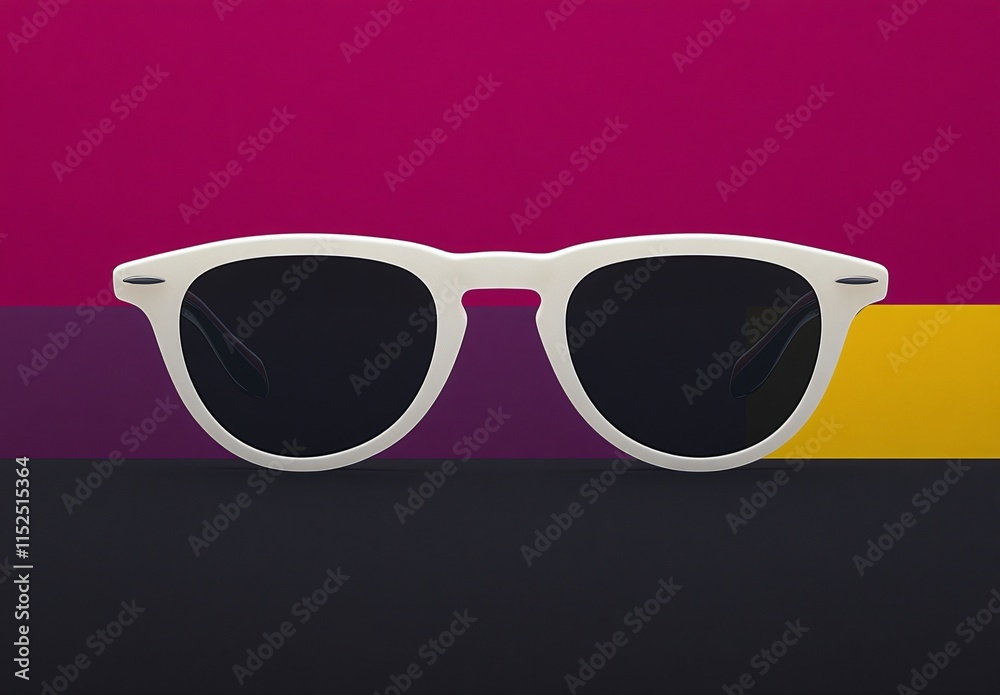 Stylish White Sunglasses on Colorful Background Stylish White Sunglasses on Colorful Background